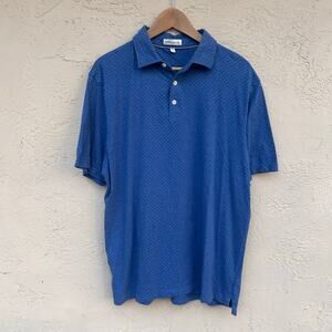 Peter Millar Silk Cotton Printed Polo Shirt Blue Print Size Large